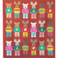 Randolph & Rudy quilt pattern by Elizabeth Hartman – 18-block large quilt with patchwork bears and reindeer in colorful Christmas sweaters on red background