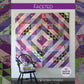 Faceted quilt pattern alternate cover by Robin Pickens — purple, pink and green half square triangle design with Sweet Pea and Lily floral fabric background