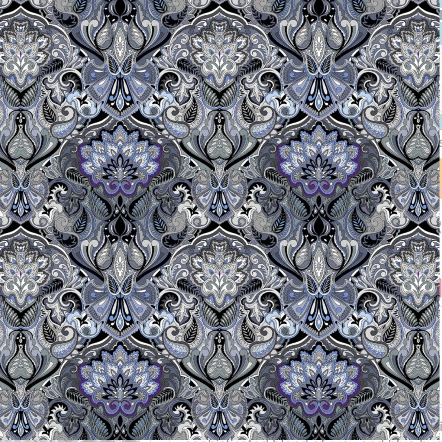 What If - Prima Donna  Grey/Blue – fabric – colorful textile design