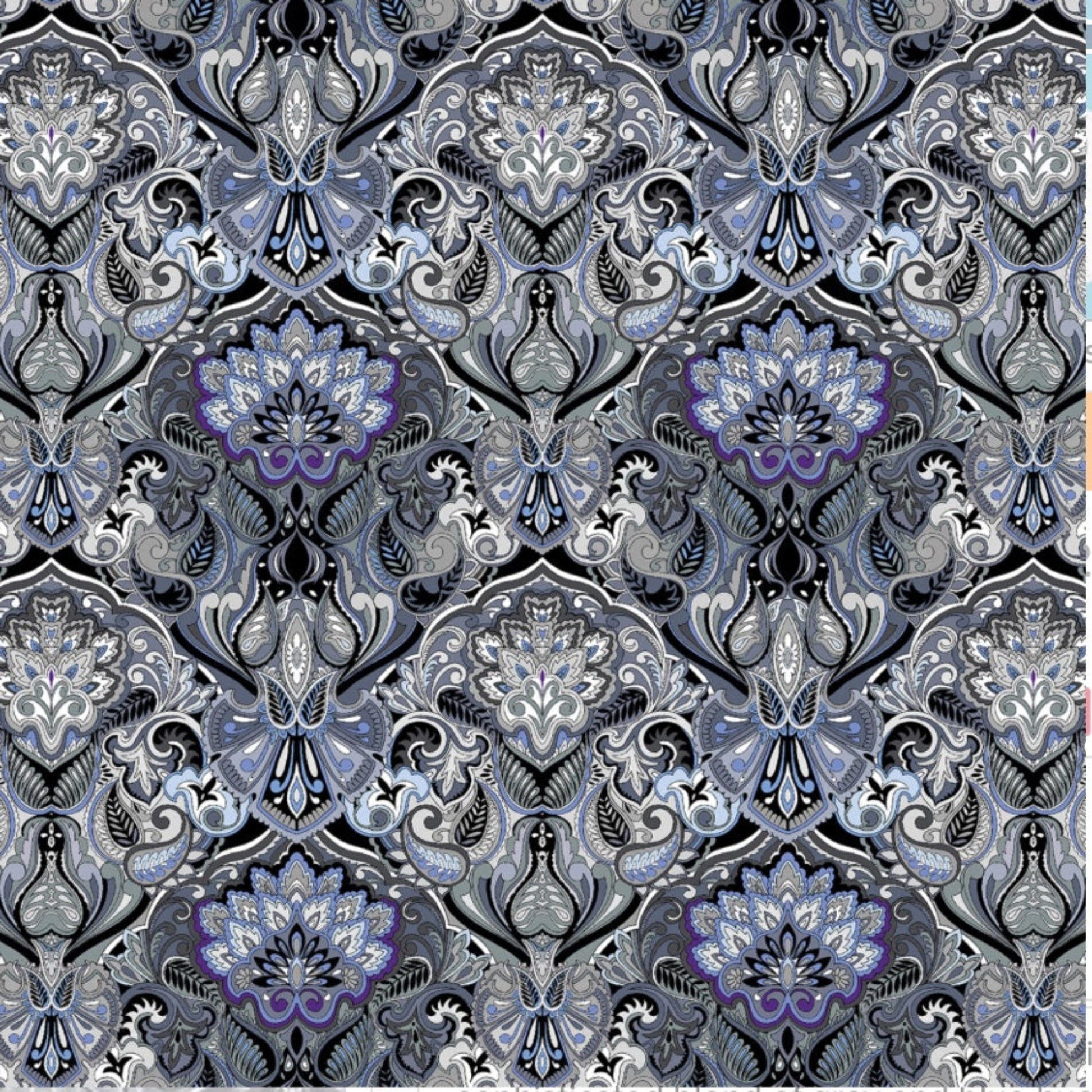 What If - Prima Donna  Grey/Blue – fabric – colorful textile design