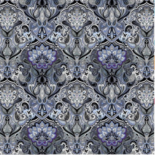 What If - Prima Donna  Grey/Blue – fabric – colorful textile design