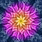 Dream Big Leaf Paradise Quilt Panel by Jeanie Sumrall-Ajero for Hoffman Fabrics — 45" x 45" digitally printed leaf mandala in pink, purple, orange, yellow, and navy blue — 100% cotton, Style #S4795