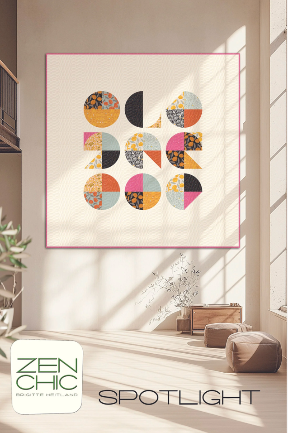 Modern quilt pattern inspiration — Spotlight by Zen Chic features bold circle blocks in a stunning graphic design. Perfect for confident beginners who love contemporary quilting. Shop at IraRobi Quilts! #QuiltPattern #ModernQuilt #ZenChic