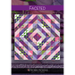Faceted quilt pattern cover by Robin Pickens — purple, pink and green HST design on fabric bolt background with Robin Pickens Quilt Patterns logo