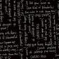 Writing on the Wall Curves Black quilting cotton by Sew Kind of Wonderful for FreeSpirit Fabrics -- scale close-up showing rich black ground with white handwritten quilting phrases Curves Rock, Love your curves, Get your curve on, Cut and Sew and Square-up, and Getting curvy with fabric -- 100% cotton, 43-44" wide