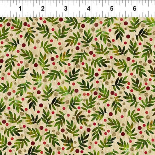 Winter Solstice II Beige Twigs Metallic – fabric – colorful textile design