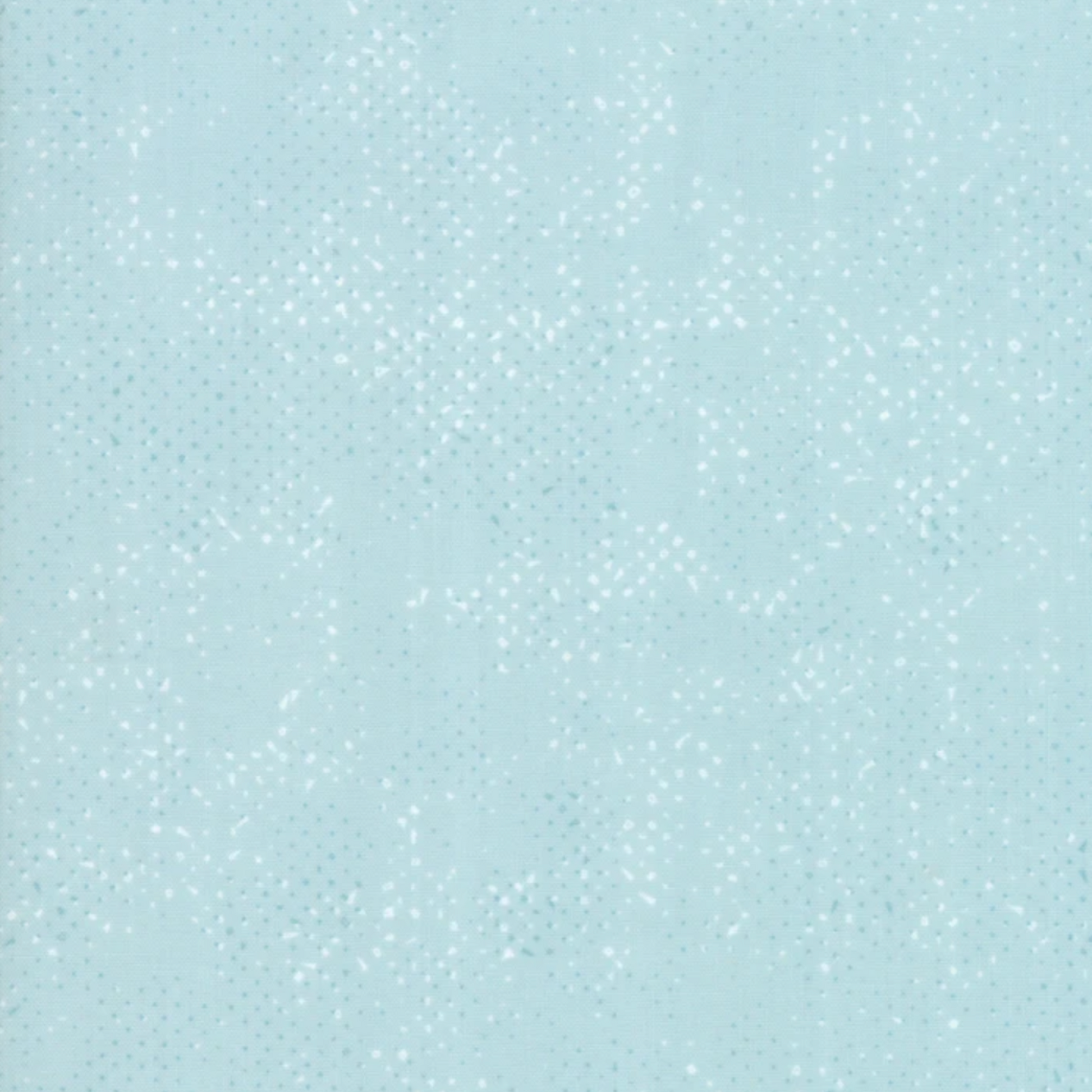 Spotted Mist quilting cotton fabric by Zen Chic for Moda Fabrics showing soft pale icy aqua-blue ground with subtle tonal speckled texture – a delicate near-solid blender, 100% cotton, 43–44" wide