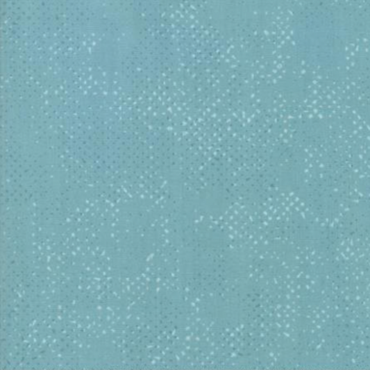 Spotted Dusty Teal quilting cotton fabric by Zen Chic for Moda Fabrics – medium teal-blue with cool aqua undertones and subtle tonal speckled texture, a versatile near-solid blender, 100% cotton, 43–44" wide