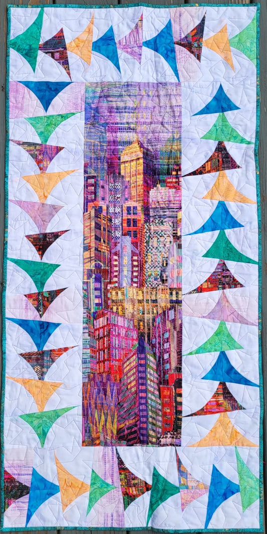 Flying Through The City 21" x 43" Handmade Table Runner