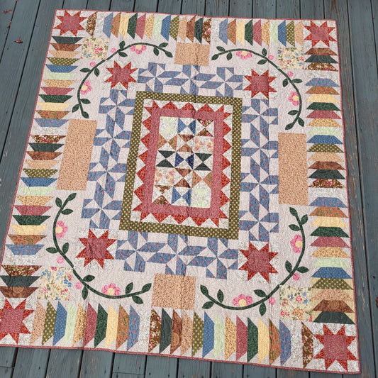Patchwork Garden Quilt – 65" x 74" Handmade Throw / Twin Quilt