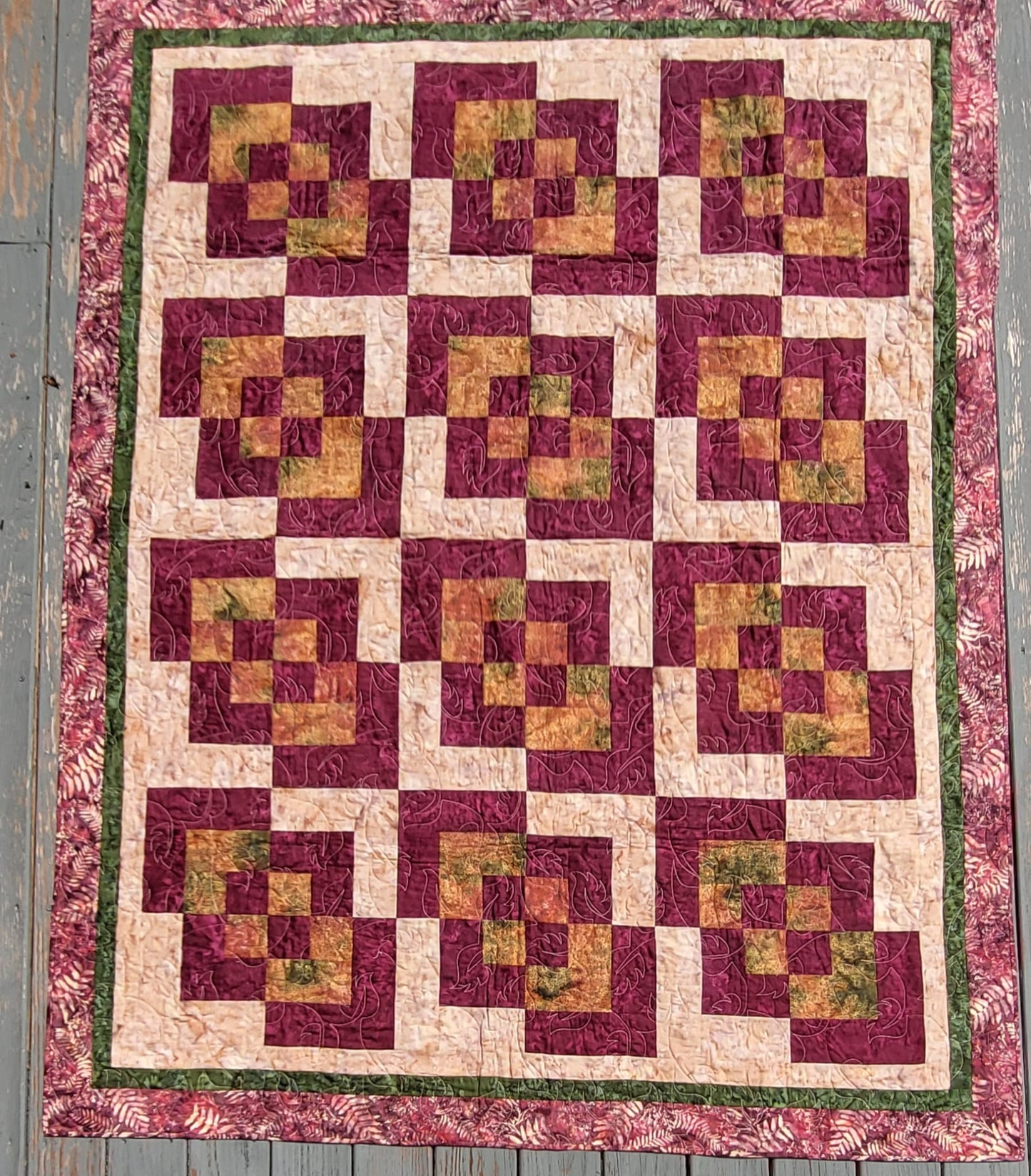 Corner Play Quilt – 65" x 83" Handmade Twin/Full Size Quilt