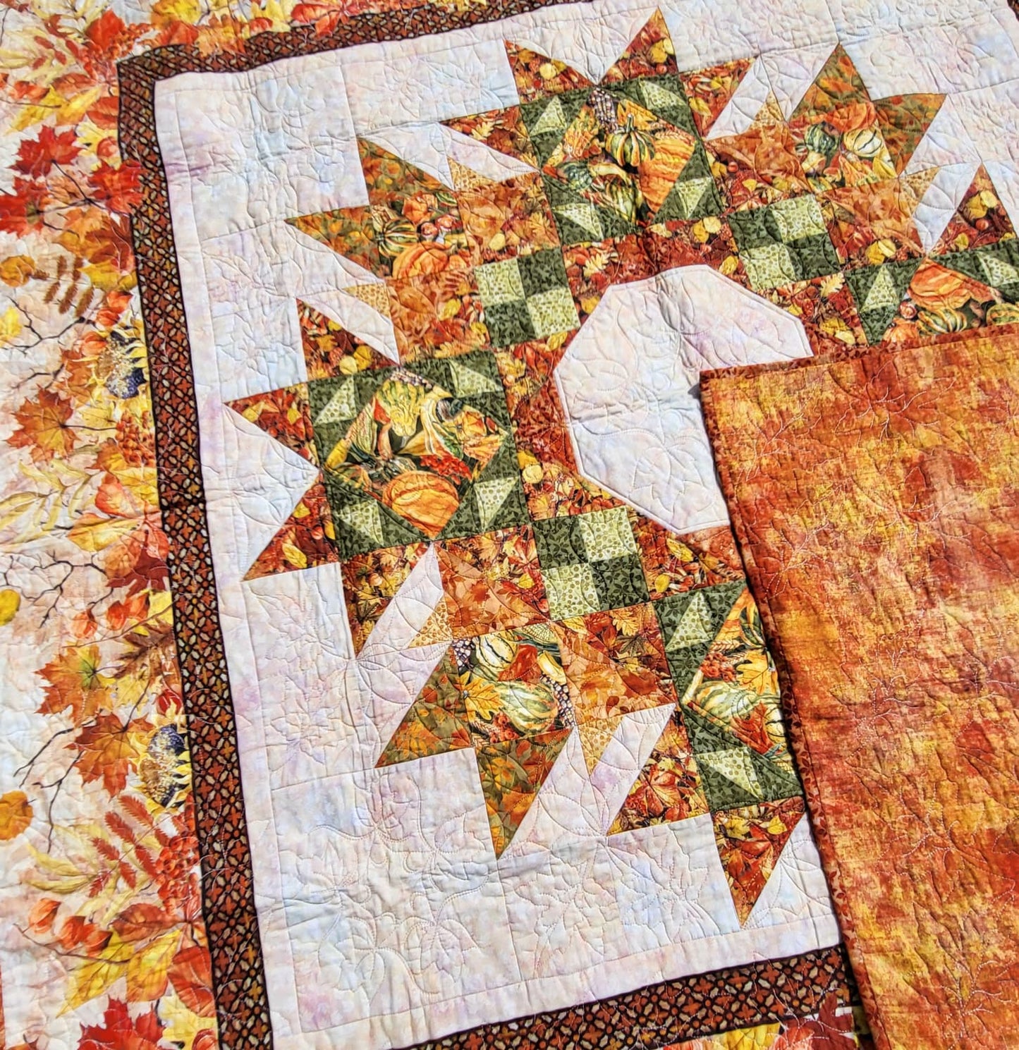 Autumn Celebration Wreath 59.5" x 59.5" Handmade Lap / Wall Hanging Quilt