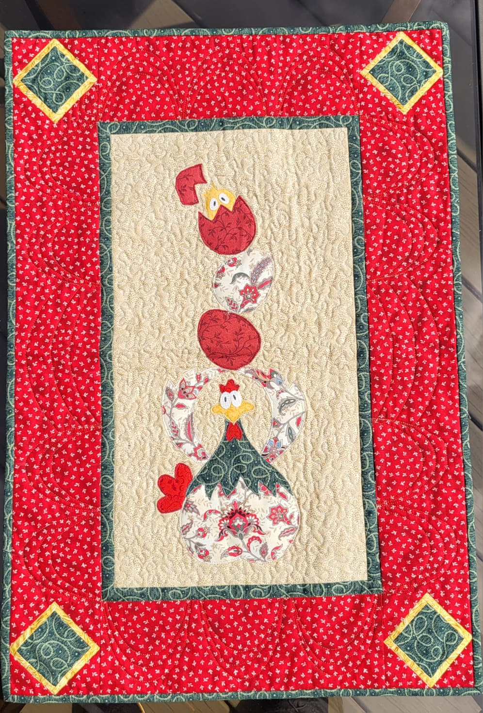 Chicken Coop Quilt 18.5" x 26.5" Handmade Wall Hanging & Table Topper