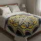 Lily Pond Hosta quilt on a bed  to show scale and dramatic medallion design.