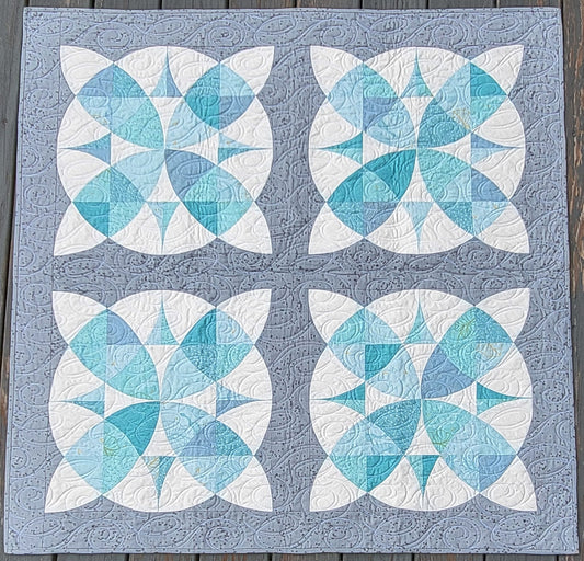 Country Revival Soft Aqua & Gray 44" x 44" Handmade Wall Hanging, Table Topper, or Throw Quilt