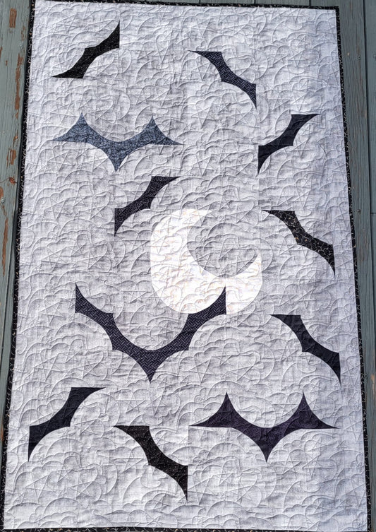 Bat Moon Rising 17.5x 52.5 Handmade Quilted Wall Décor