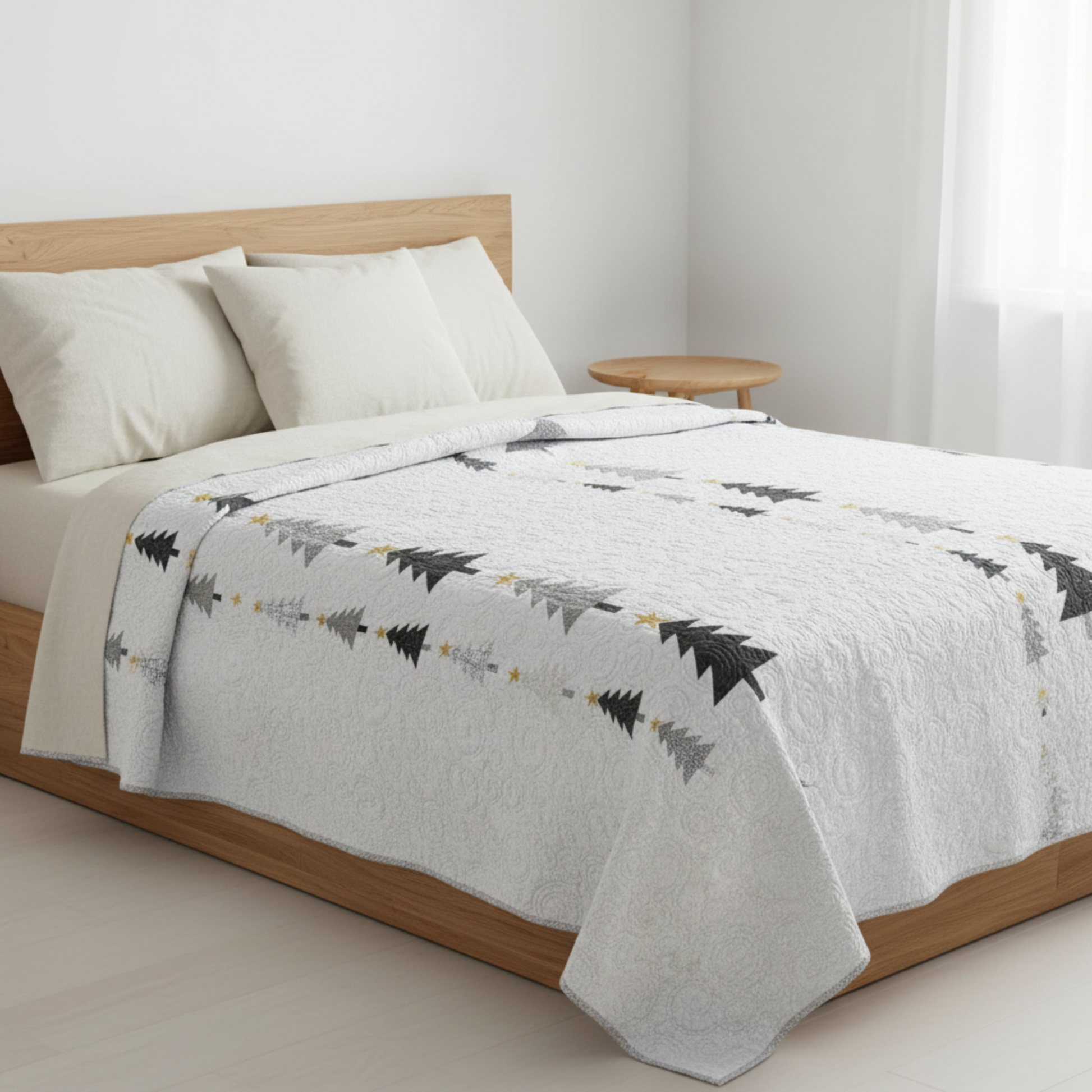 Modern winter quilt in a minimalist living room