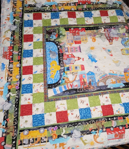 On the Go 71.5" x 79.5" Handmade Throw/Twin/Full Quilt