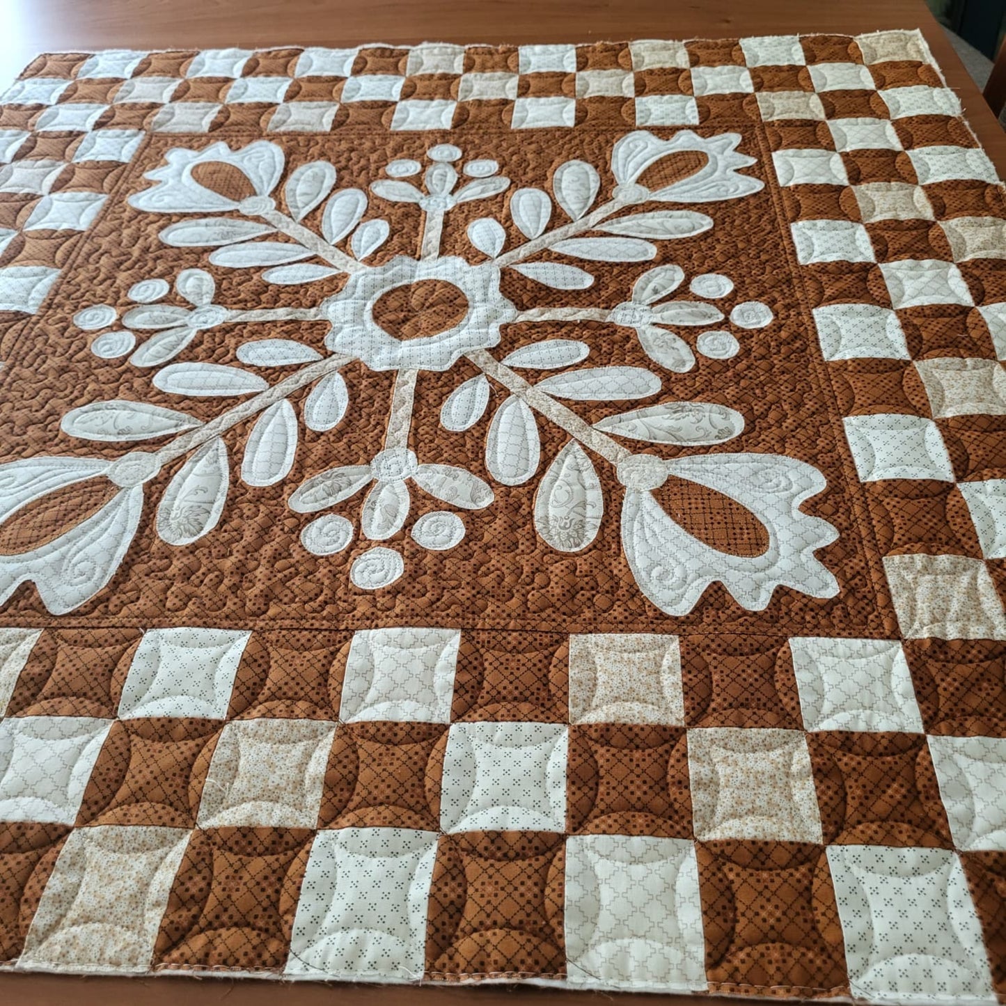 Butter Berry Blossoms 31" x 31" Handmade Decorative Quilted Table Topper / Wall Decor