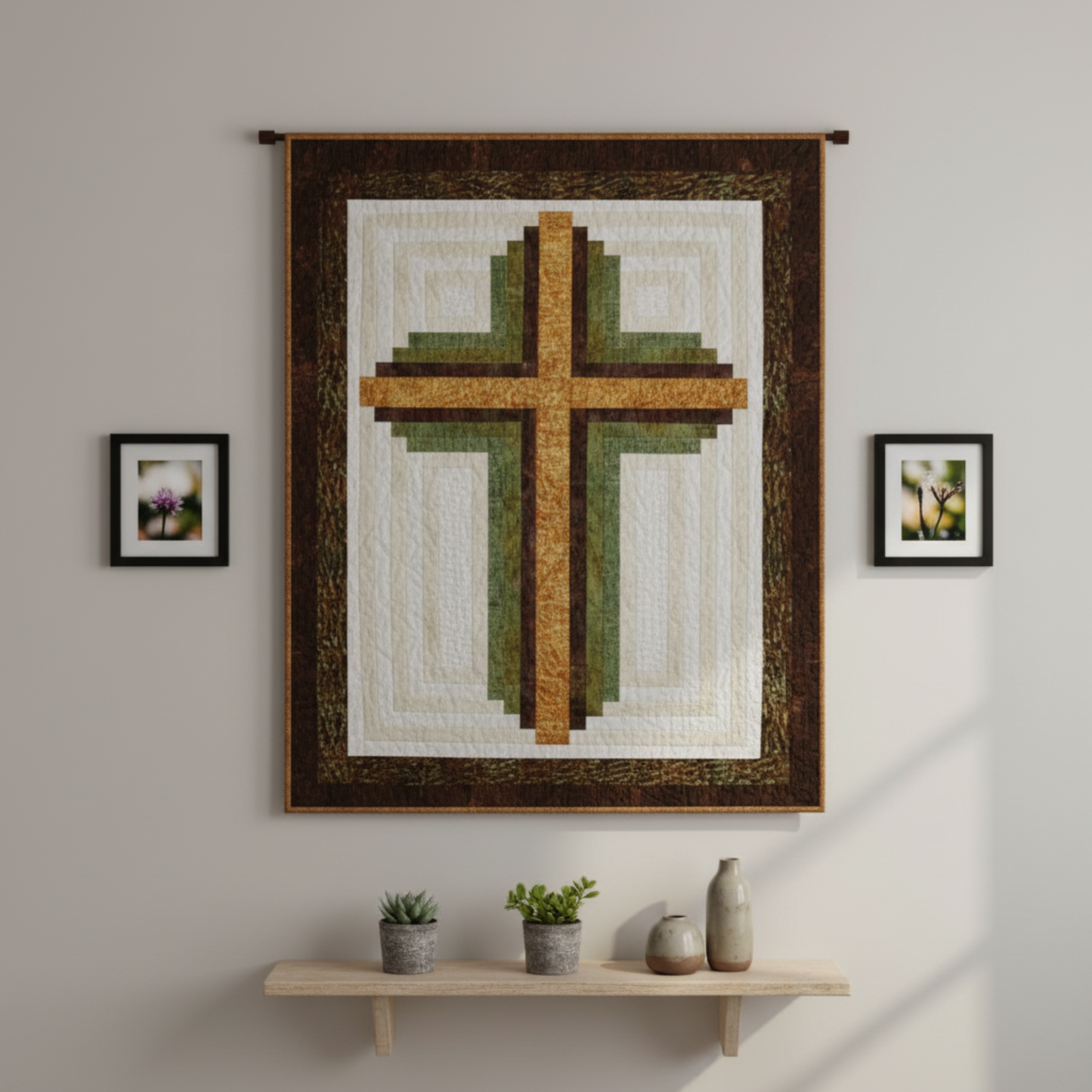 Quilt pattern book cover featuring a cross design with 'QuiltFOX Design' branding.