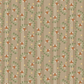 Close-up of Front Porch Railings – Taupe quilting cotton by Dolores Smith, showing taupe-brown vertical stripes with sage leaf garlands, rust tulips, cream pin stripes, and gold dots.