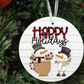 Happy Holidays Snowmen Metal Ornament – home decor – colorful textile design