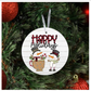 Happy Holidays Snowmen Metal Ornament – home decor – colorful textile design