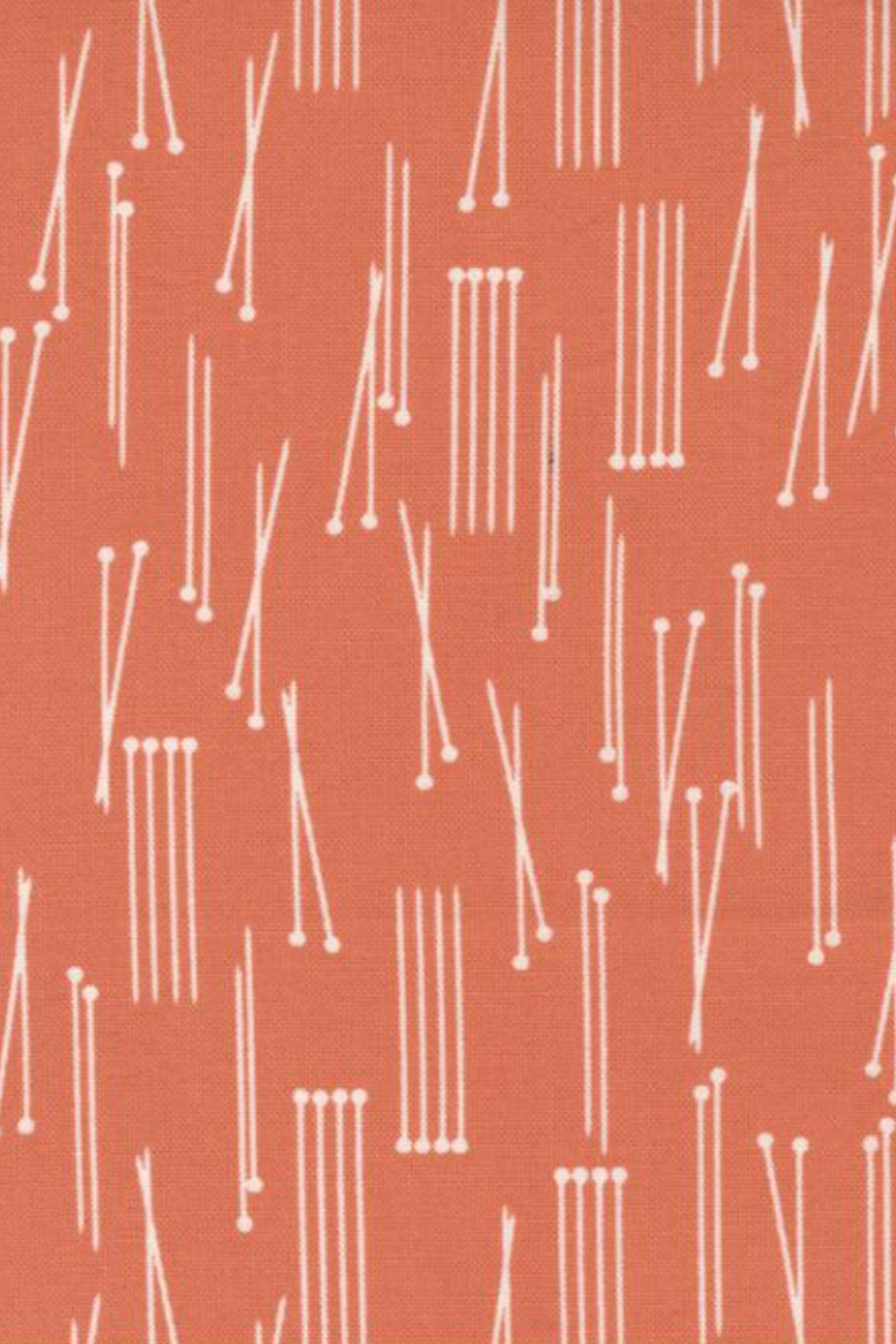 Lazy Afternoon Marmalade fabric by Zen Chic for Moda Fabrics, with fine cream lines and rounded ends scattered across a coral ground.