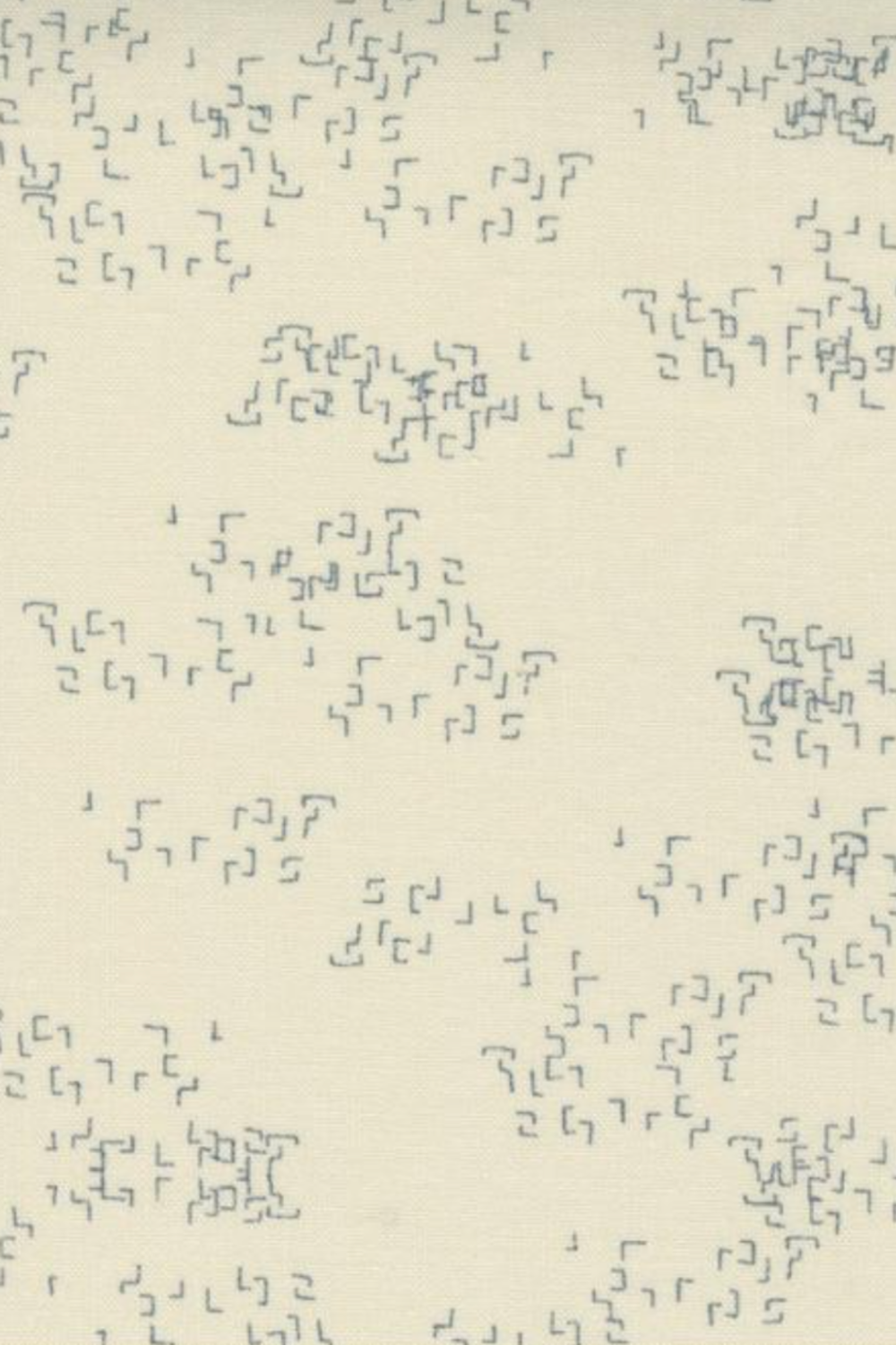 Close-up of Eggshell Edgy fabric by Zen Chic for Moda Fabrics, showing small gray broken-line marks in loose clusters across an eggshell background