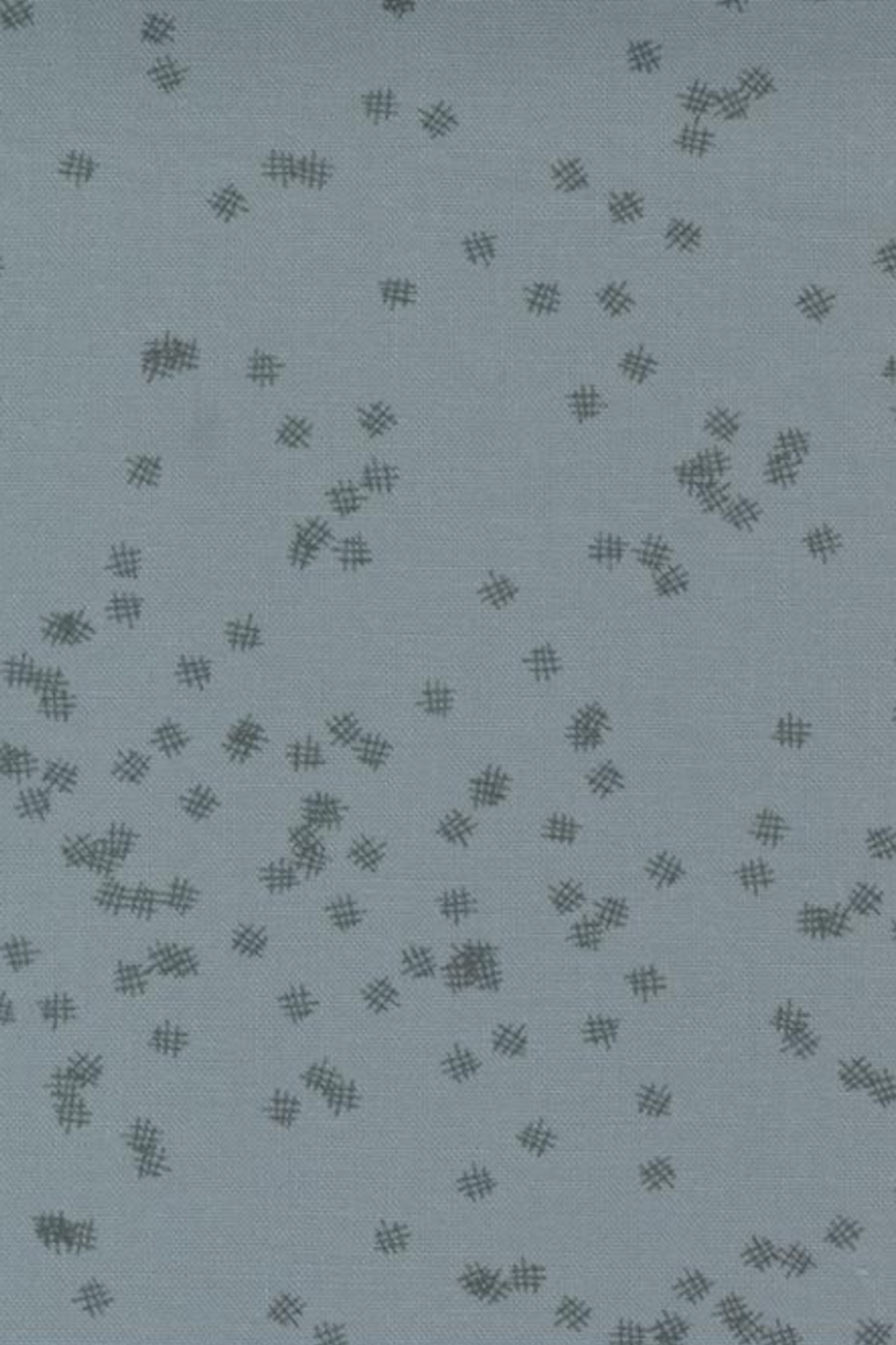 Portrait close-up of Steel Crosshatch Bolt B fabric, showing the small, irregular dark crosshatch print across a steel blue-gray background.