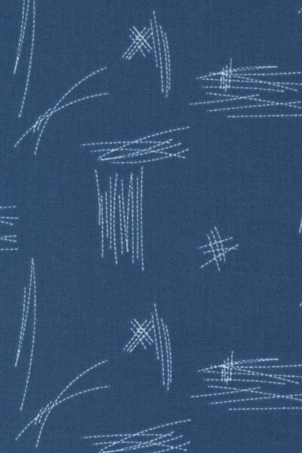 Vertical close-up of Bluish Stitched Up Blueprint fabric by Zen Chic, showing pale stitched lines and crosshatches on blue.