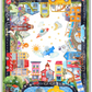Children's play mat with colorful illustrations of buildings, animals, and vehicles.