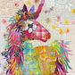 Colorful unicorn illustration on a textured background with text overlay
