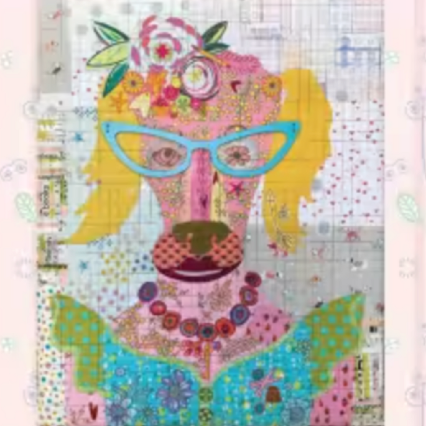 Close-up of fabric collage artwork featured in Laura’s Little Book of Collage