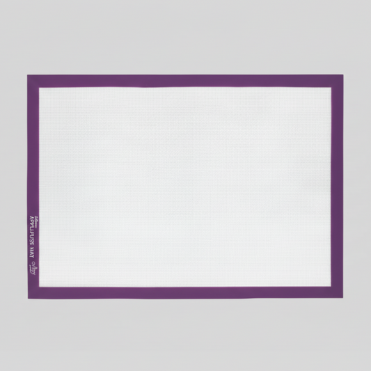 Silicone Appli-Fuse Mat 17x24 inches laid flat, showing transparent heat-resistant surface with purple border.