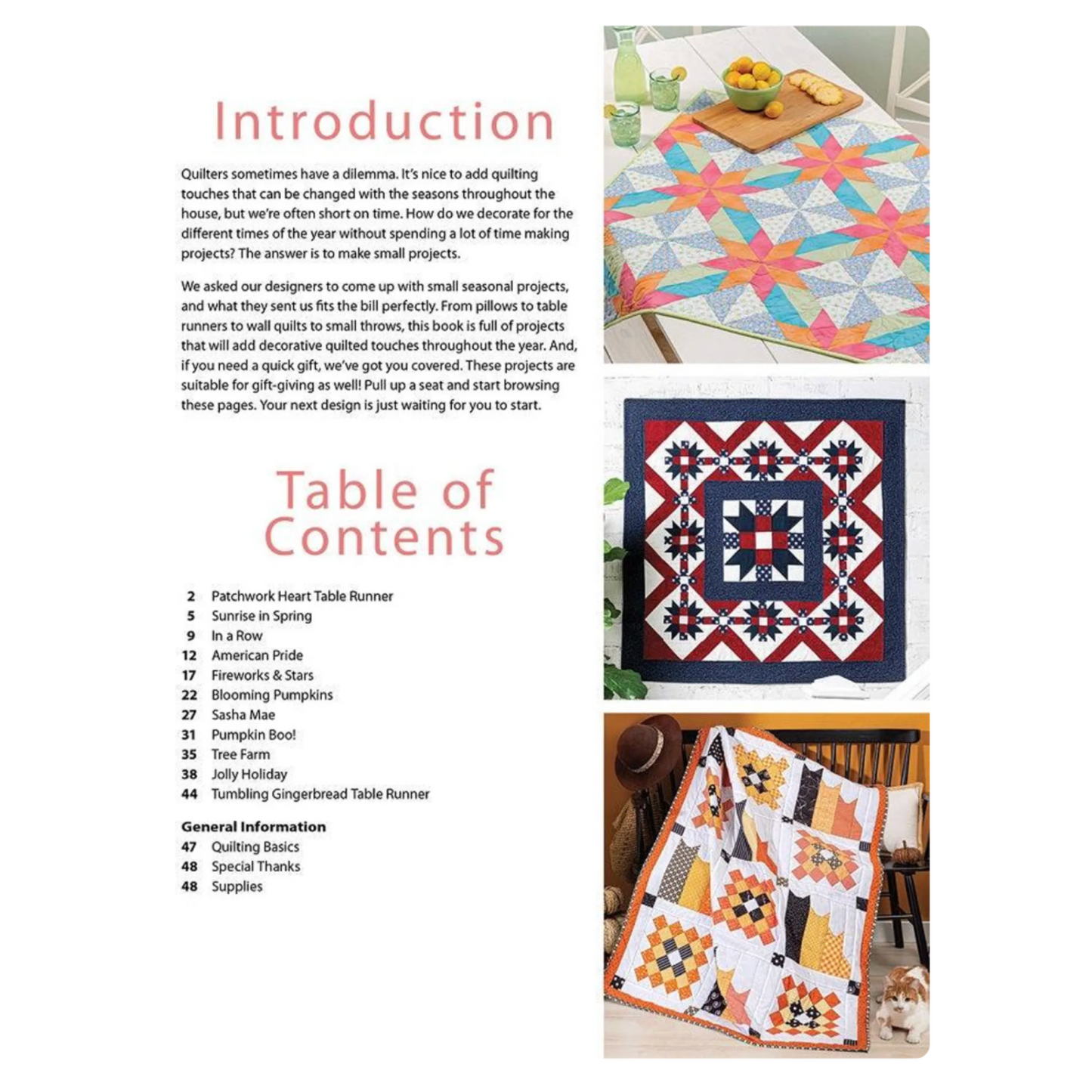 Table of contents from Quilted Projects for All Seasons quilting book