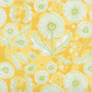 Fabric with green floral pattern on a yellow background,