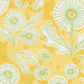 Dandi Duo Dandi Toile Maize fabric by Robin Pickens for Moda Fabrics, with pale-green dandelion seed heads and leaves on golden yellow.