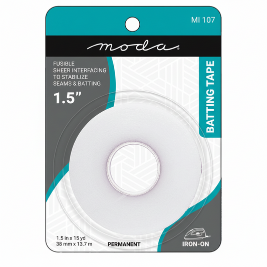 Fusible Seam Batting Tape 1.5 inch – Moda packaging with iron-on batting tape roll inside