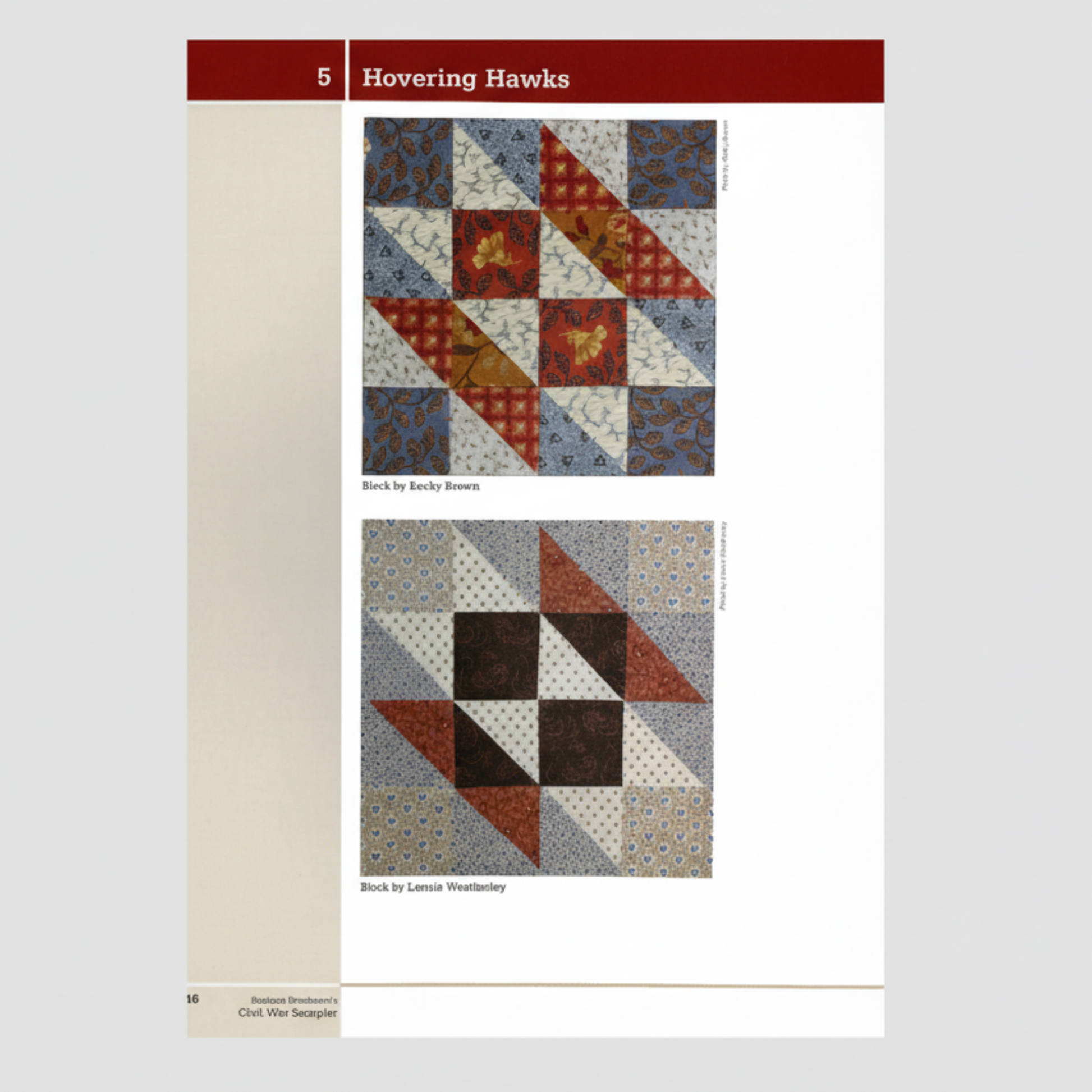 Quilt block Hovering Hawks – Civil War Sampler traditional pieced block in red, blue and cream fabrics