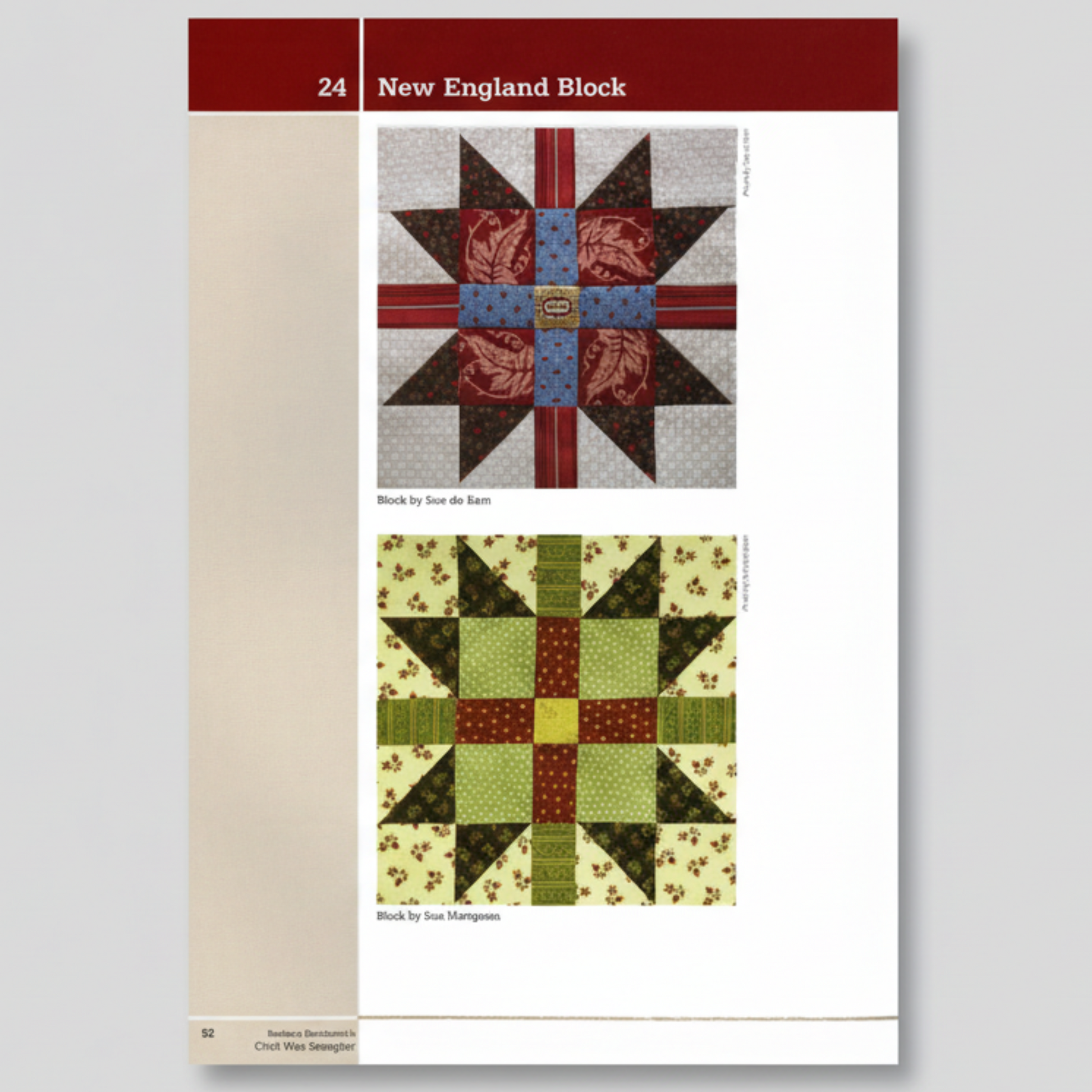 Quilt block New England – Civil War Sampler star block in reproduction red and green fabrics