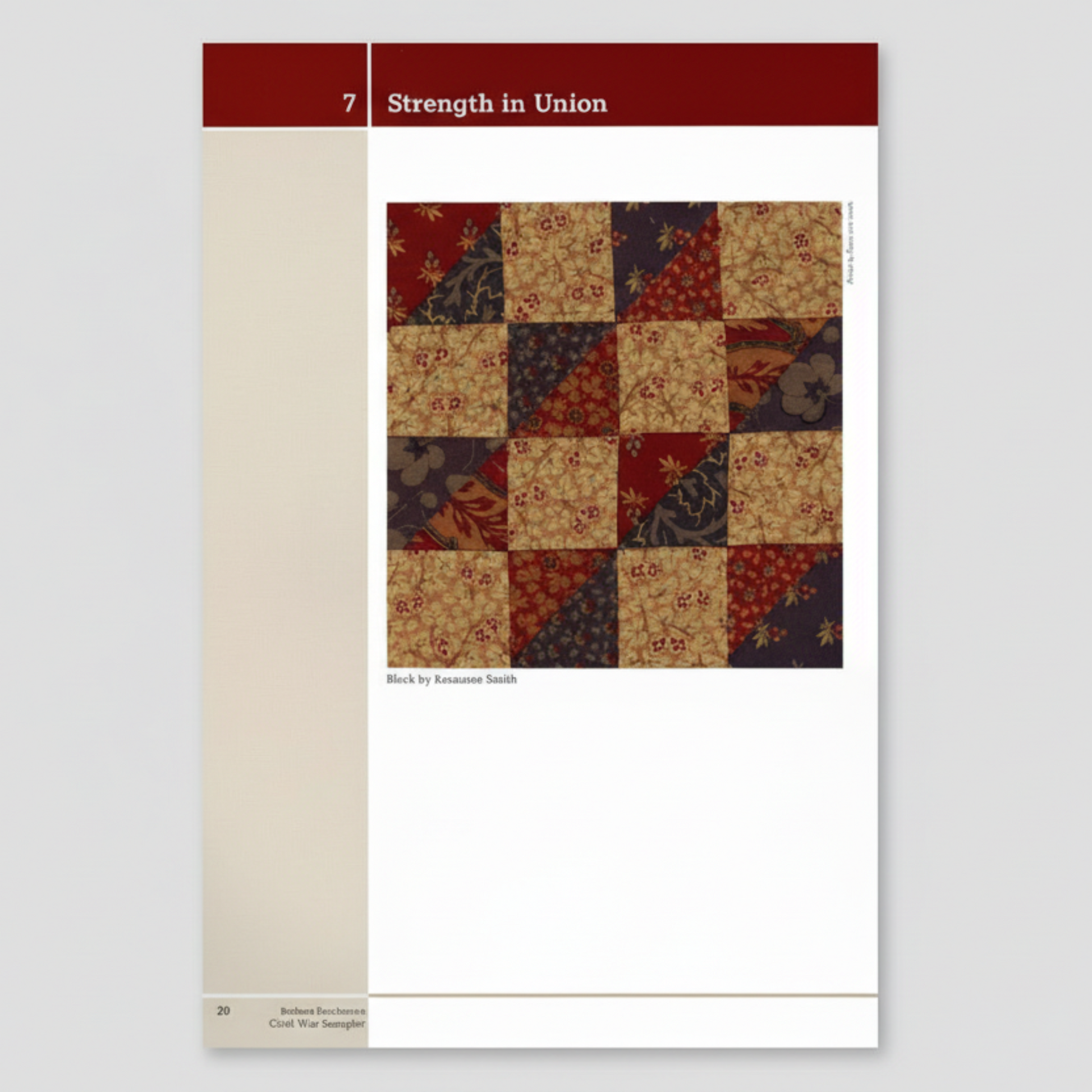 Quilt block Strength in Union – Civil War Sampler patchwork block in red and beige fabrics