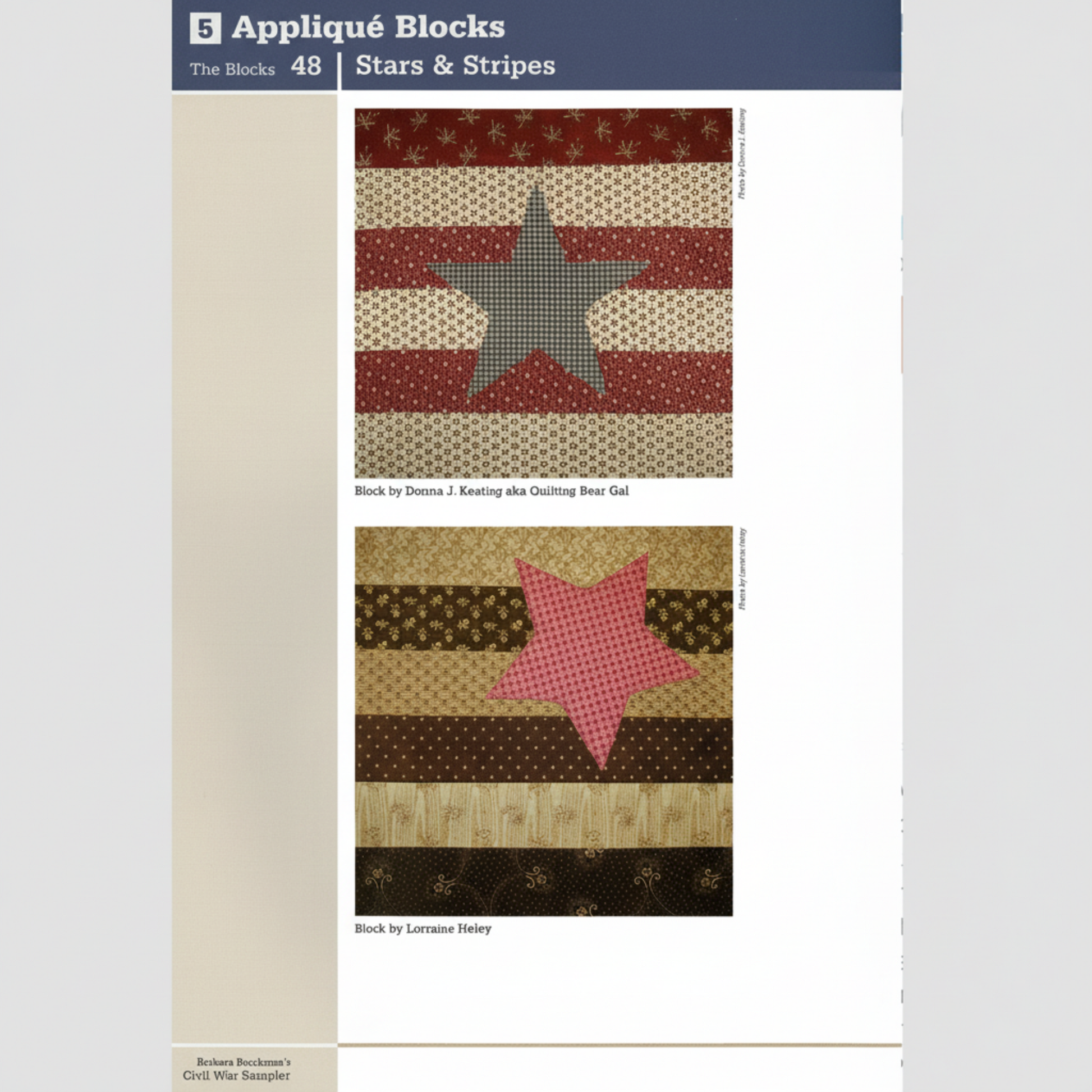 Quilt block Stars and Stripes – Civil War Sampler appliqué star block in patriotic reproduction fabrics