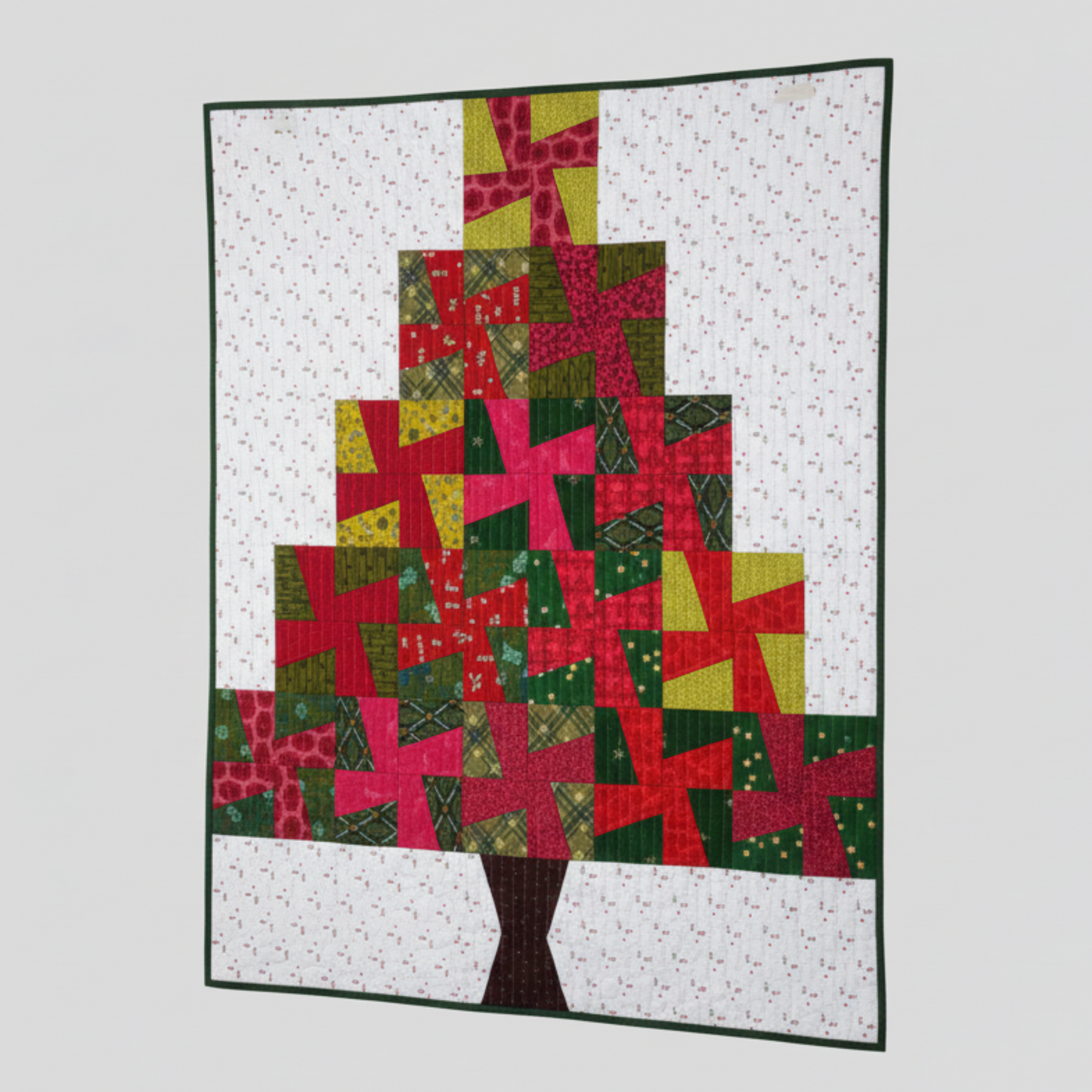 Holiday quilt block made with Quick Straight ruler – geometric Christmas tree quilt pattern