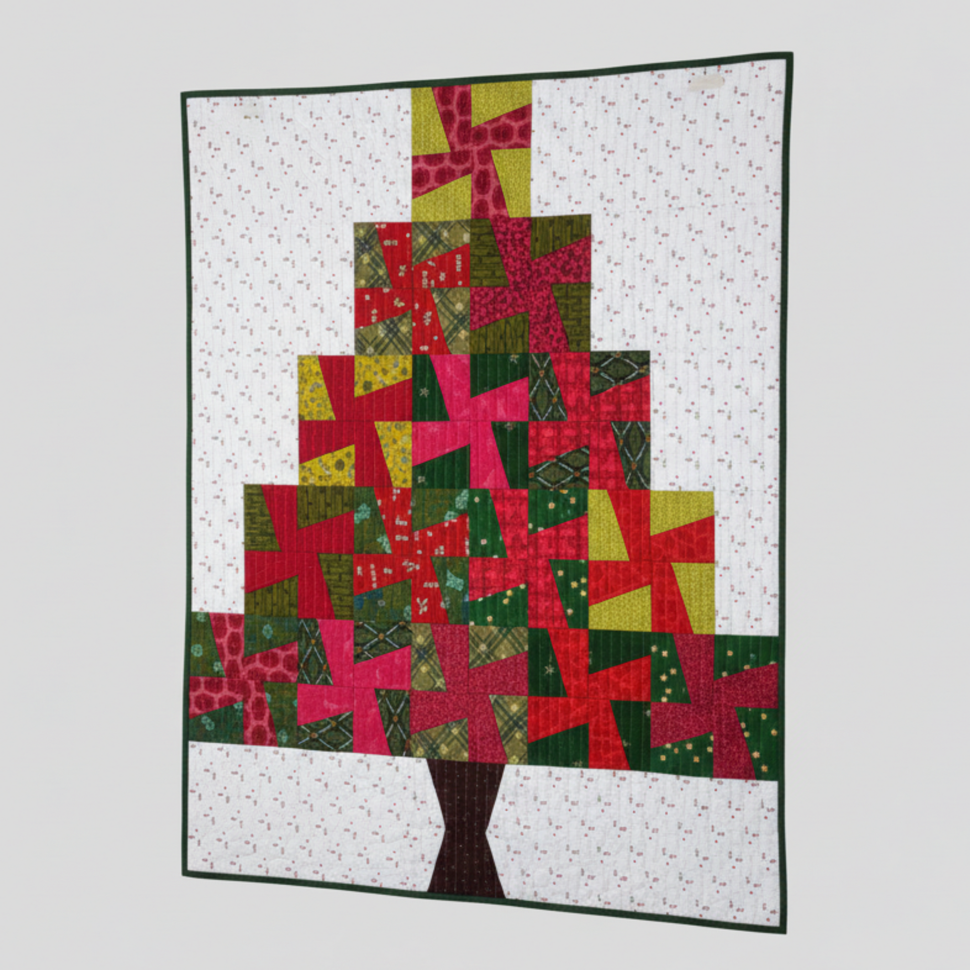 Holiday quilt block made with Quick Straight ruler – geometric Christmas tree quilt pattern