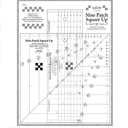 Nine Patch Square Up ruler – acrylic quilting tool for trimming perfect nine patch blocks