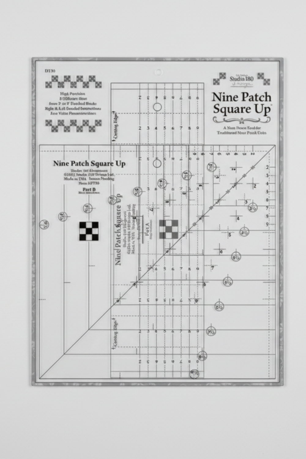 Nine patch square up quilt ruler on a white background