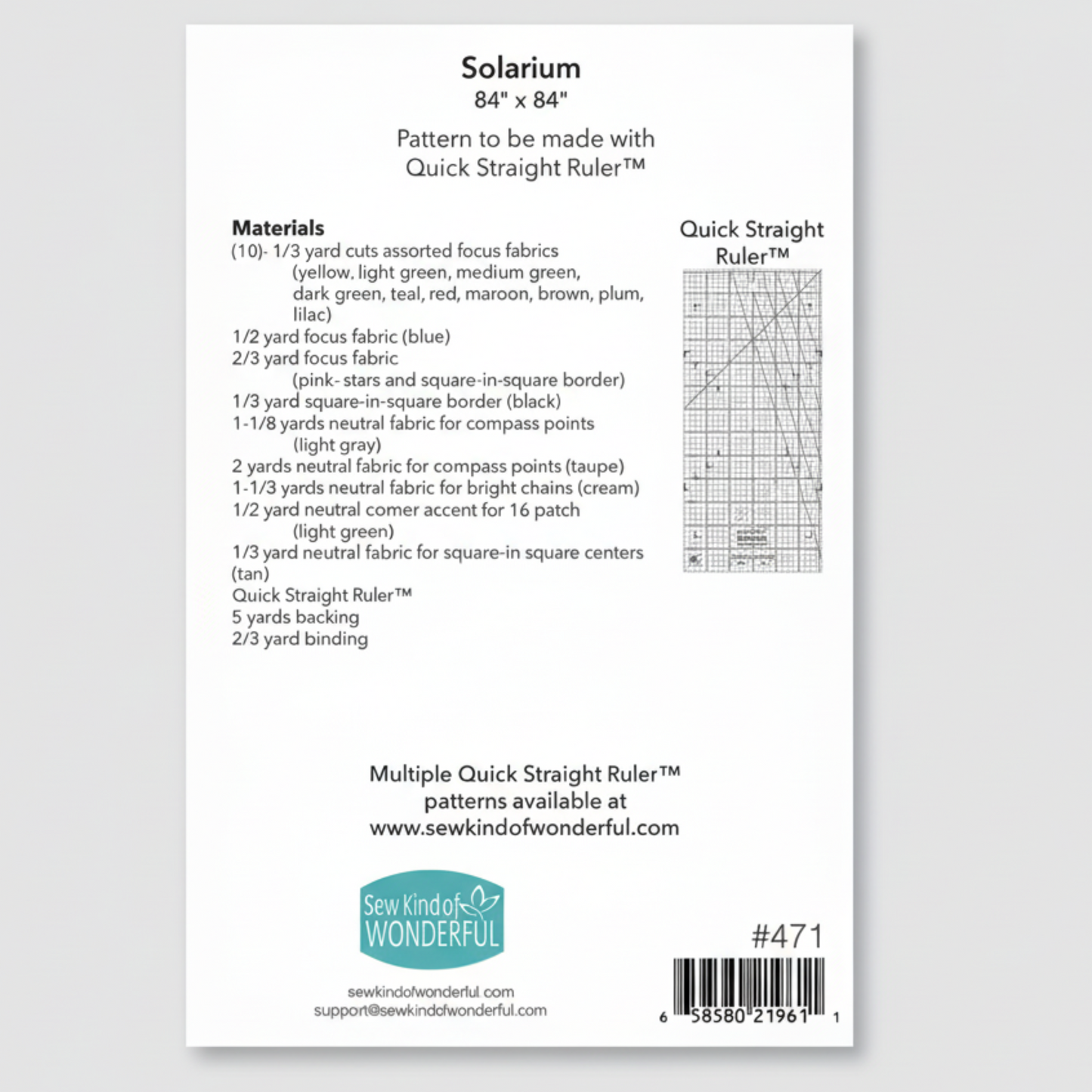Quilt pattern details – Solarium quilt pattern materials list and instructions – star quilt 84x84 inch design