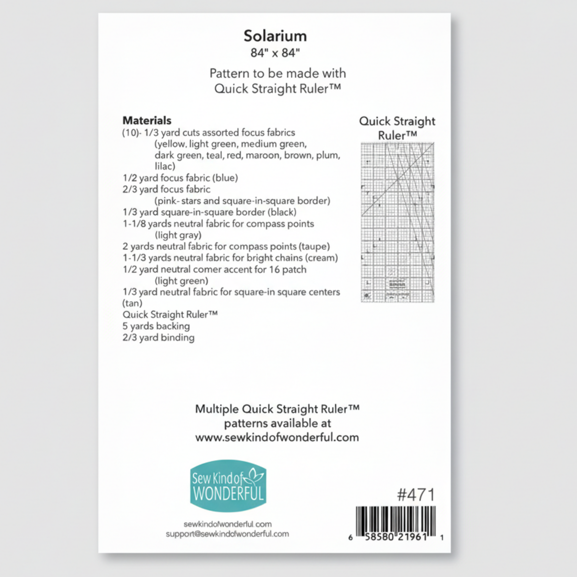 Quilt pattern details – Solarium quilt pattern materials list and instructions – star quilt 84x84 inch design