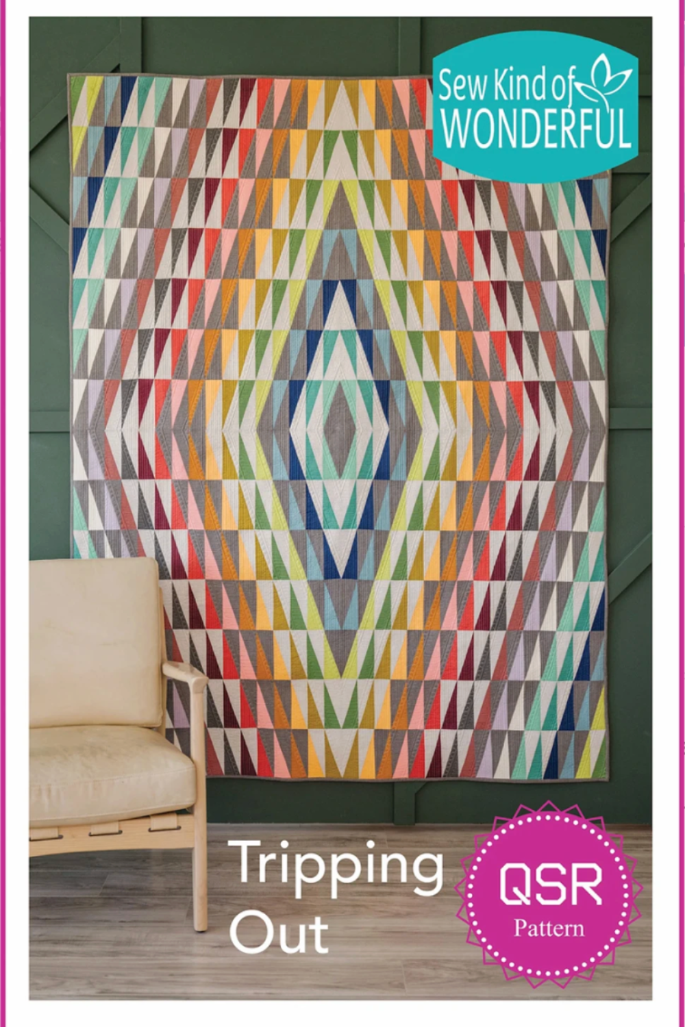 Modern quilt pattern – Tripping Out – colorful geometric rectangle HST quilt design